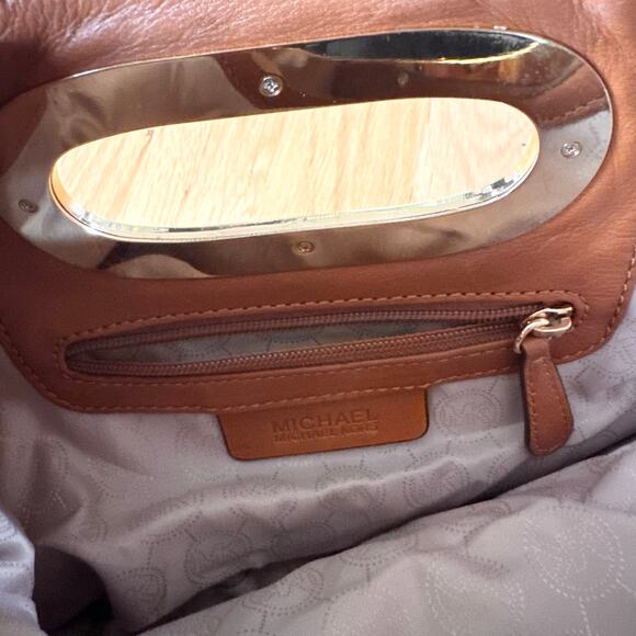 MICHAEL Michael Kors Raffia Top Handle Berkley Clutch Gold Tone Hardwear - Picture 6 of 9